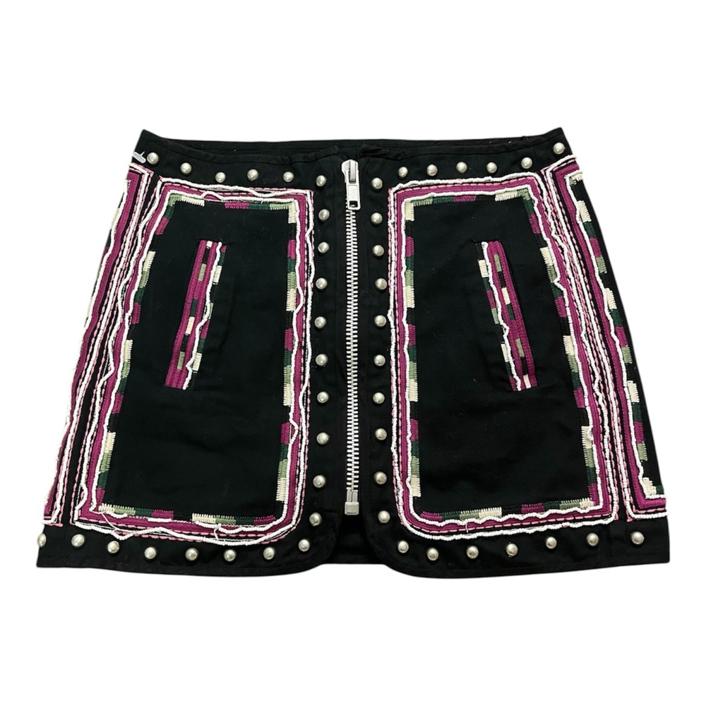 🇫🇷 Whimsygoth Skirt Black and Pink Embellished Embroidered Coquette Punk Hippie